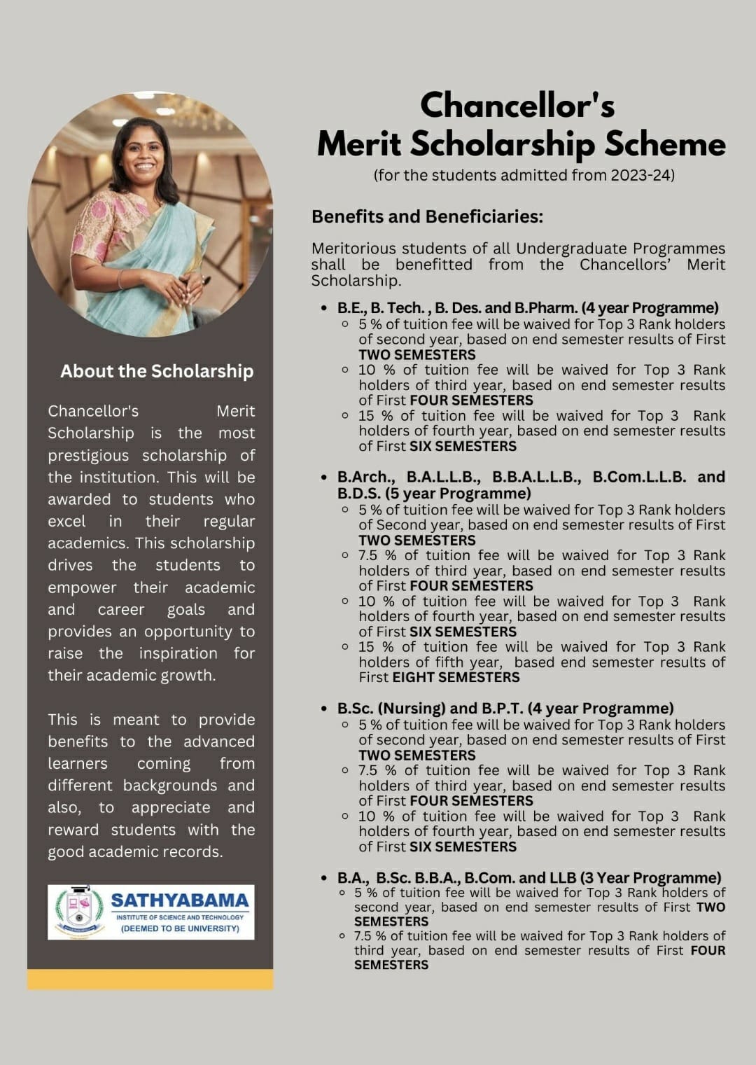 Scholarship Scheme | Sathyabama Institute of Science and Technology